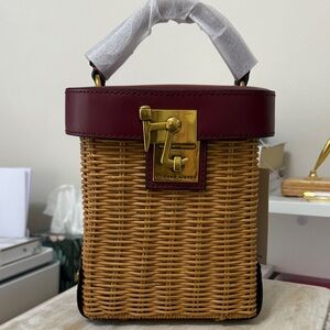 Etienne Aigner rare Burgundy and Tan Wicker Bag